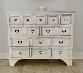White Distressed Apothecary Chest of Drawers