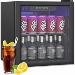 Stopasd Beverage Refrigerator Cooler, 1.3 Cu.Ft/60 Can Drink Fridge with Adjustable Shelves & Glass Door for Soda Wine Beer, Quiet Undercounter Small 