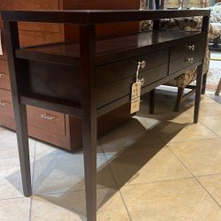 Glass Top Wooden Console w/ Drawers