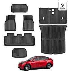 All Weather Floor Mats for 2021-2024 Tesla Model Y Accessories Fit 5-Seat(Not for 7-Seat & Model Y Juniper), 9PCS TPE Odorless Floor Mats Set with Car