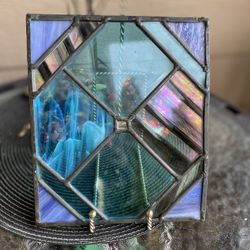 Antique Iridescent Stained glass Sun Catcher 6.75” X 9”