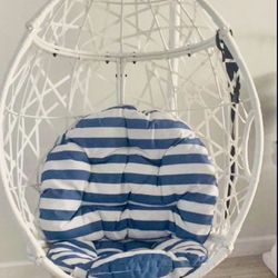 Tear Drop Hanging Chair, White and Blue