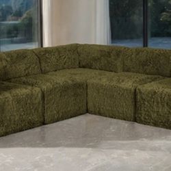 Brand New Super Plush Olive Green Compressed Foam Modular Sectional Sofa