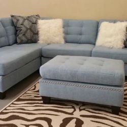 Brand New Blue Sectional Sofa Couch With Ottoman 