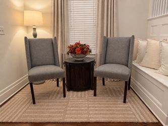 Brand New in Original Box! Set of 2 Charcoal Gray High-Back Upholstered Dining Chairs