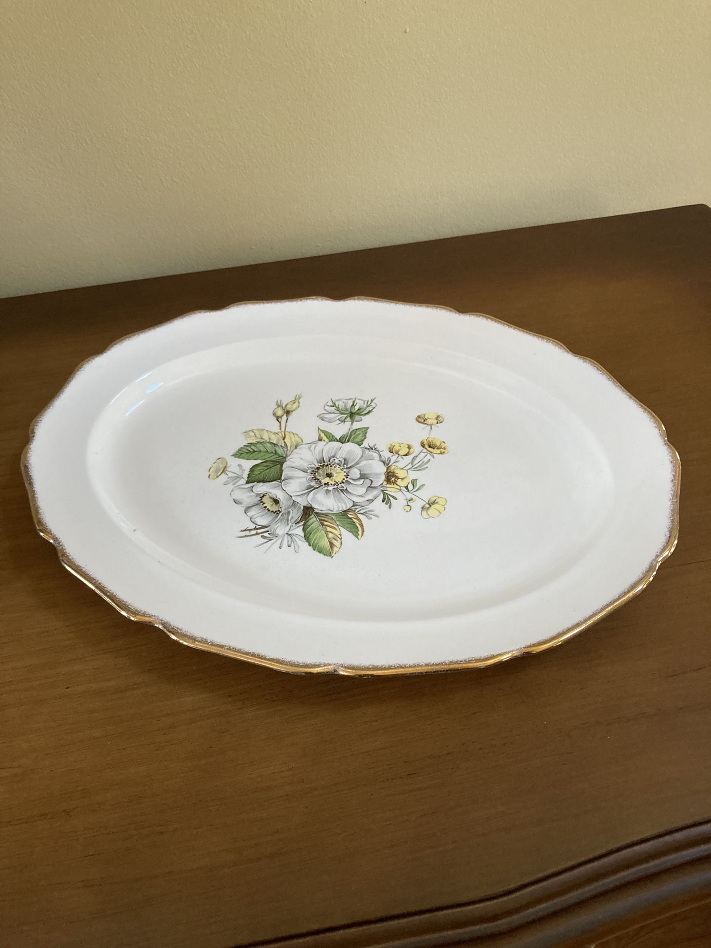 Vintage Canonsburg LINDA 22K 111/4 GOLD OVAL SERVING PLATTER MAGNOLIA