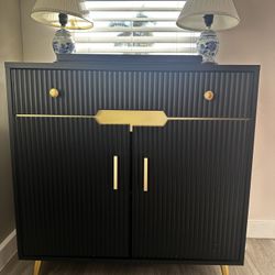 Black And Gold Mid Century Modern Cabinet Console 