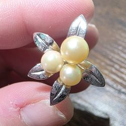 Vintage Sterling Silver Genuine  Akoya Pearl Ring Size 7