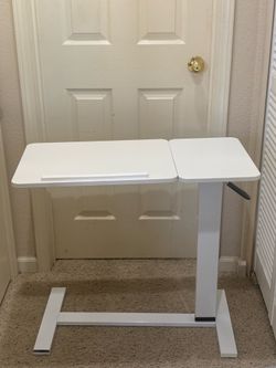 White Adjustable Laptop Table With Wheels