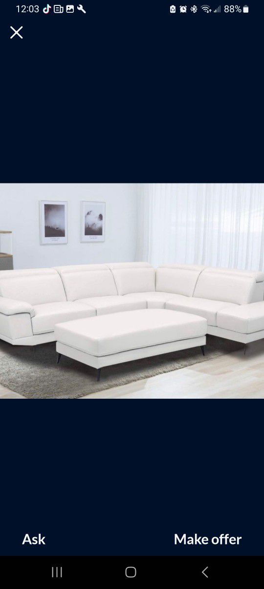 Rio White Leather Sectional Sofa W/Ottoman---Only $899---Limited Inventory!!!---$1 Down Financing Available 