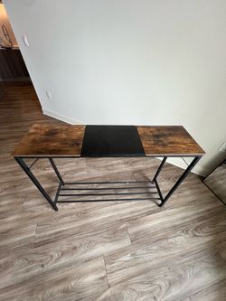 Rustic Wood & Black Metal Desk Table
