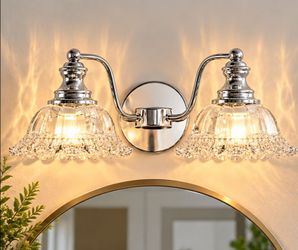 XIEDUN 2-Light Vintage Bathroom Vanity Light Chrome Clear Glass Shades