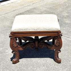 Vintage Great Condition Deco Wood & Upholstered, Cushion, Accent Vanity Stool. 28” x 21” x 24” 