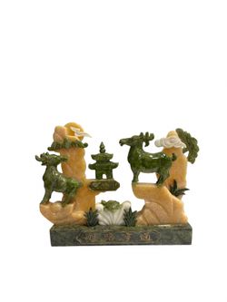 Chinese Zodiac Goat Jade Stone Statue 