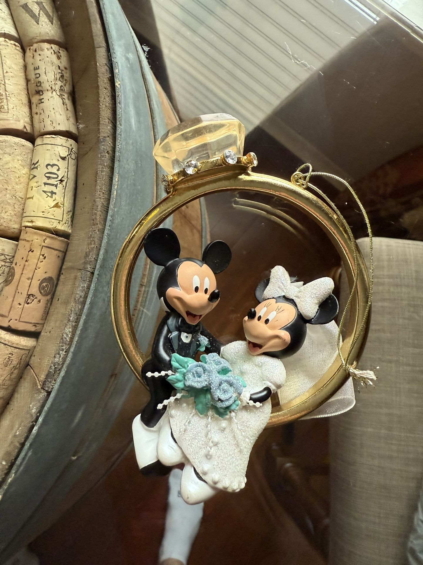 Mickey & Minnie Wedding Ring Engagement Ornament