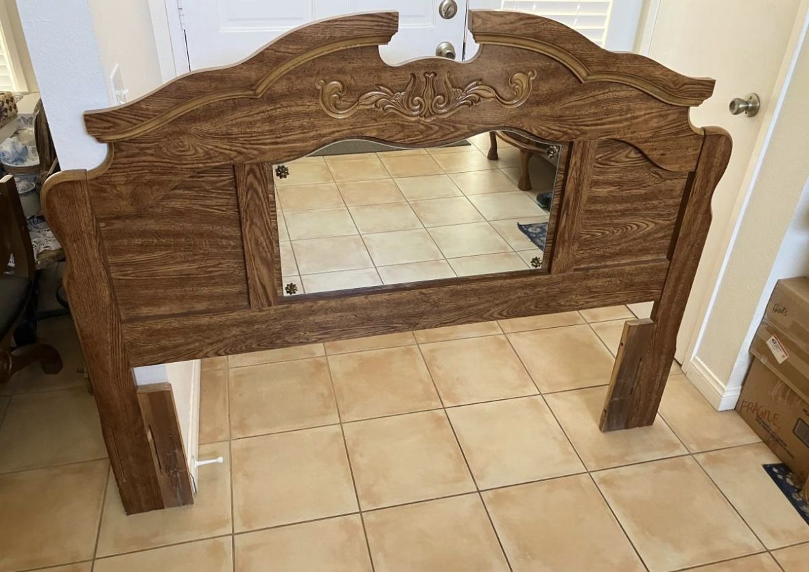 Victorian Vintage Wood Mirror Queen Headboard with Mirrors