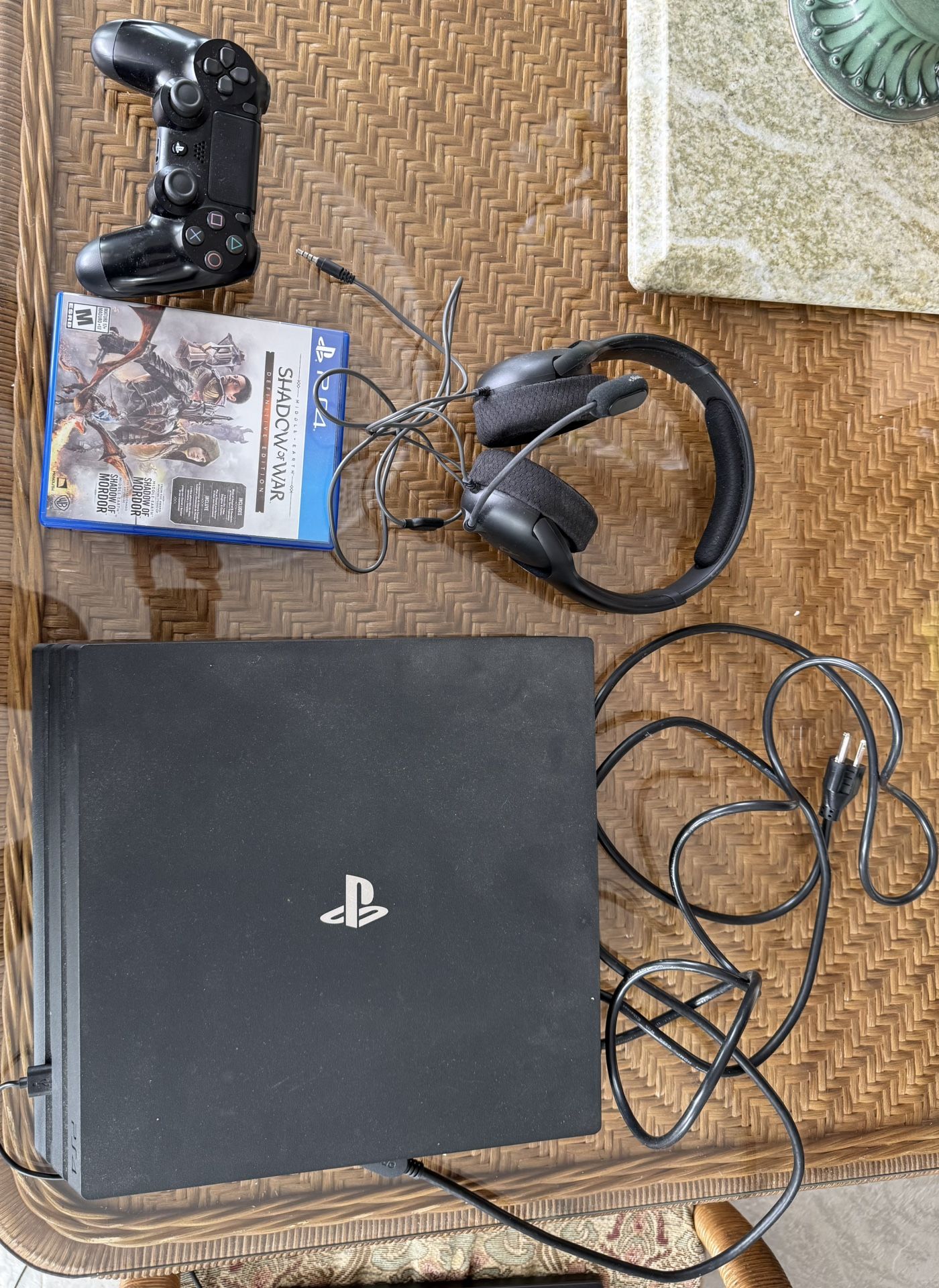 PS4 Pro with Controller, Headset, and Game