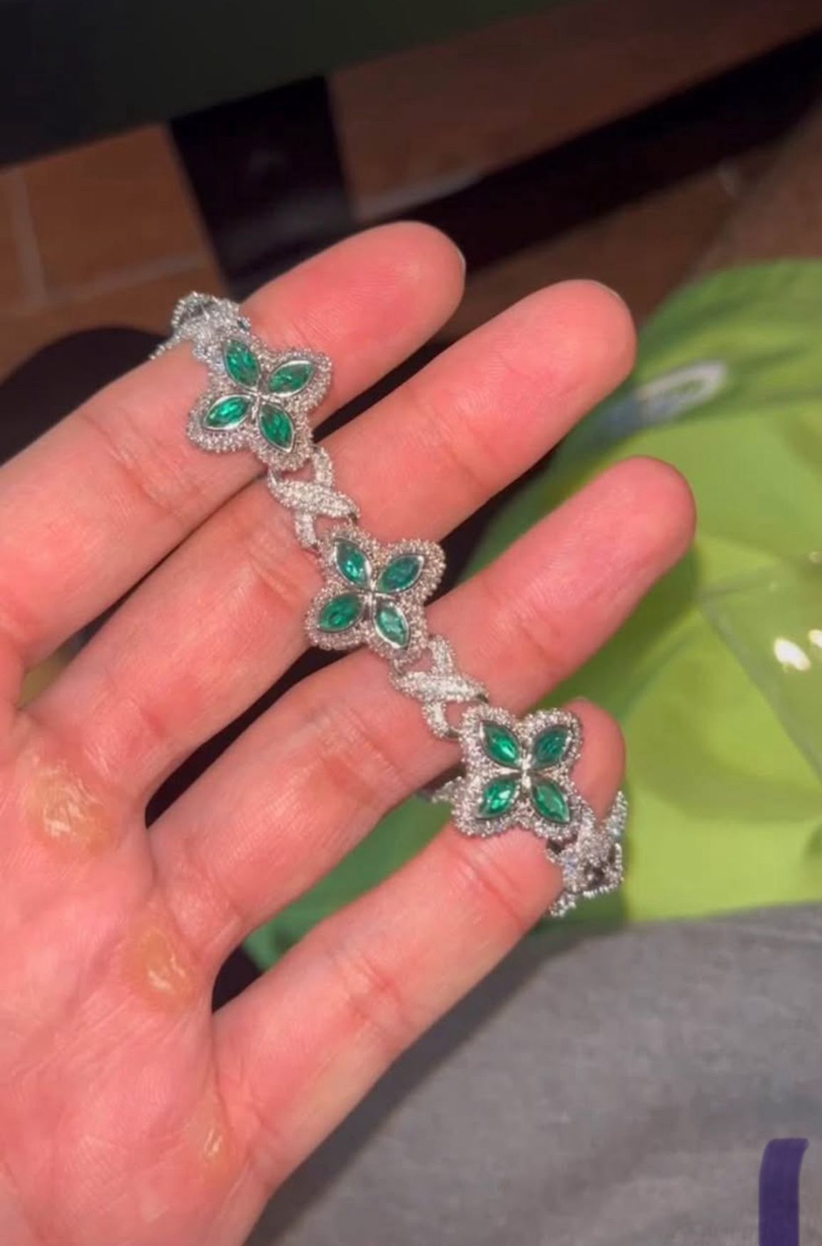 Green Clover Moissanite Bracelet