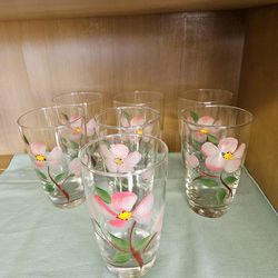 7 Vintage Hand Painted Libby Water Glasses