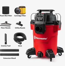 Vacmaster VOC812SF 1101 8-Gallon Premium Stainless Steel Wet/Dry Vacuum, Red Edition, 8 Gal Shop Vac