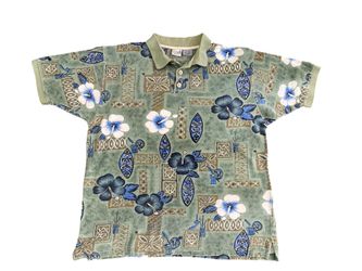 Vintage 90s Ocean Pacific Sports Men’s Floral Tribal Hibiscus Polo Shirt Size Large