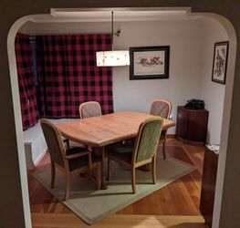 Vintage White Oak Dining Table and Six Chairs