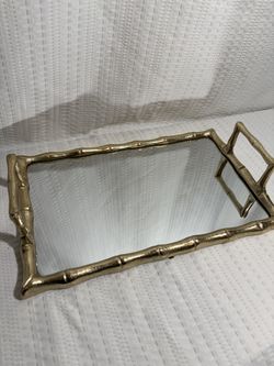 Gold Metal Faux Bamboo Rectangular Mirror
