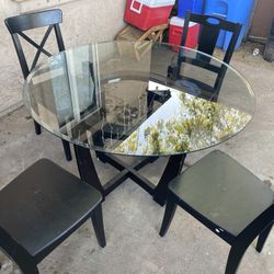 Black Glass Top Dining Table with 4 X-Back Chairs