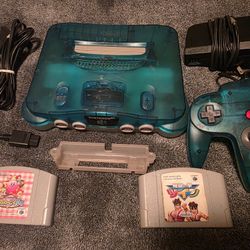 Nintendo N64 Japanese Green Clear White Blue Video Game Console 