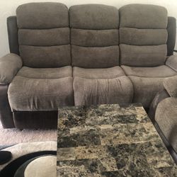 Brown Leather & Suede Living room Set