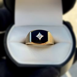 Jewelry 10k solid yellow gold onyx stone natural diamonds 3.01CTW ring size 11.50