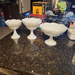 Vintage White Milk Glass Harvest Grape Compotes.
