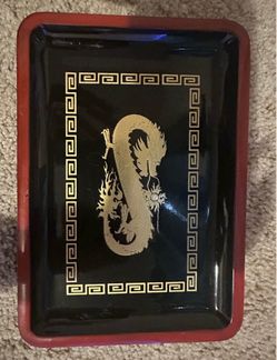 Black and Red Lacquer Dragon Decorative Tray