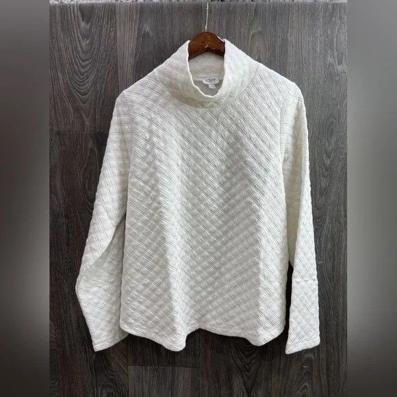 NEW J. Crew Ivory White Long Sleeve Quilted Mockneck Pullover Sweater Size L