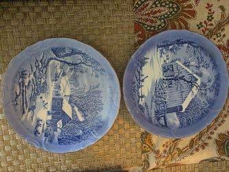 vintage decorative Currier & Ives “A Home in the Wilderness” blue-and-white collector plate
