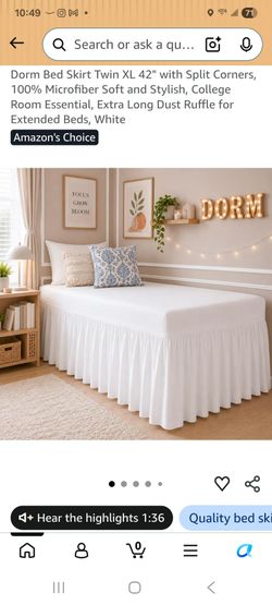 Dorm bed skirt twin XL 36 inch