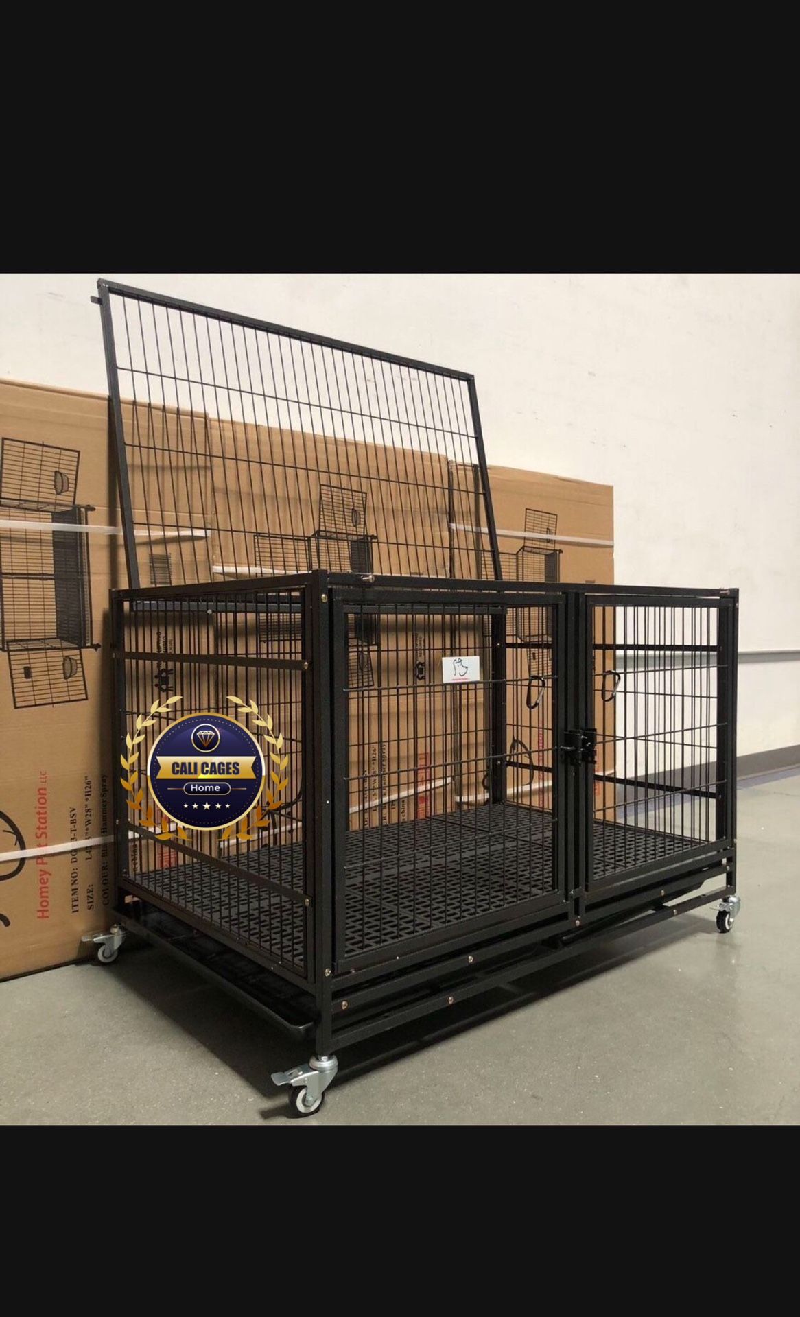 Dog Pet Cage Kennel Size 43” With Divider Tray And Feeding Bowls New In Box 📦 