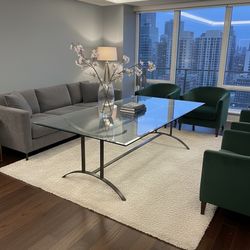 Elegant Glass Dining Table with Sculptural Metal Base – 42” x 69”