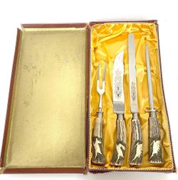 Vintage Klaus Tragbar German Stainless Steel & Antler/Horn Carving Set