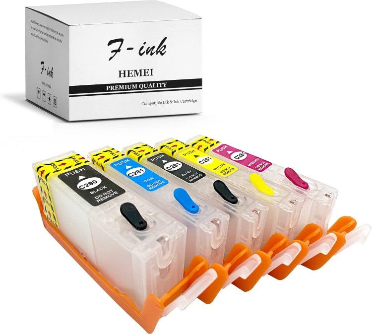 F-ink 5 Colors Empty Refillable Ink Cartridges Replacement for Canon 280XXL 281XXL PGI-280XXL CLI-281XXL for Pixma TR8620 TR8622 TR7620a TS6220 TR8520