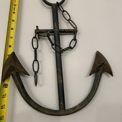 15 Inches Tall Heavy Metal Anchor And Chain Finished In Aged Dark Blue Very Detailed Piece.