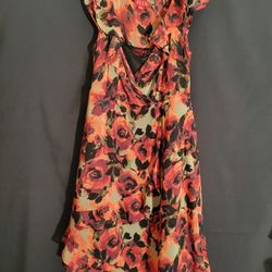 Floral Rose  Black And Pink Wrap Dress