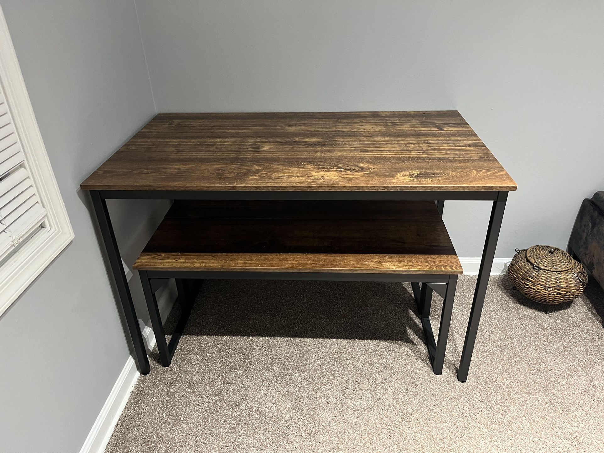 Rustic Brown Barn Style Bench Seating Dining Table