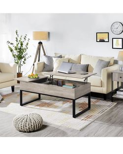  2 Way Lift Top Coffee Table with Storage and Top Sliding Drawer for Living Room, Easy to Lift Up Coffee Table for Office/Reception Room, Industrial S