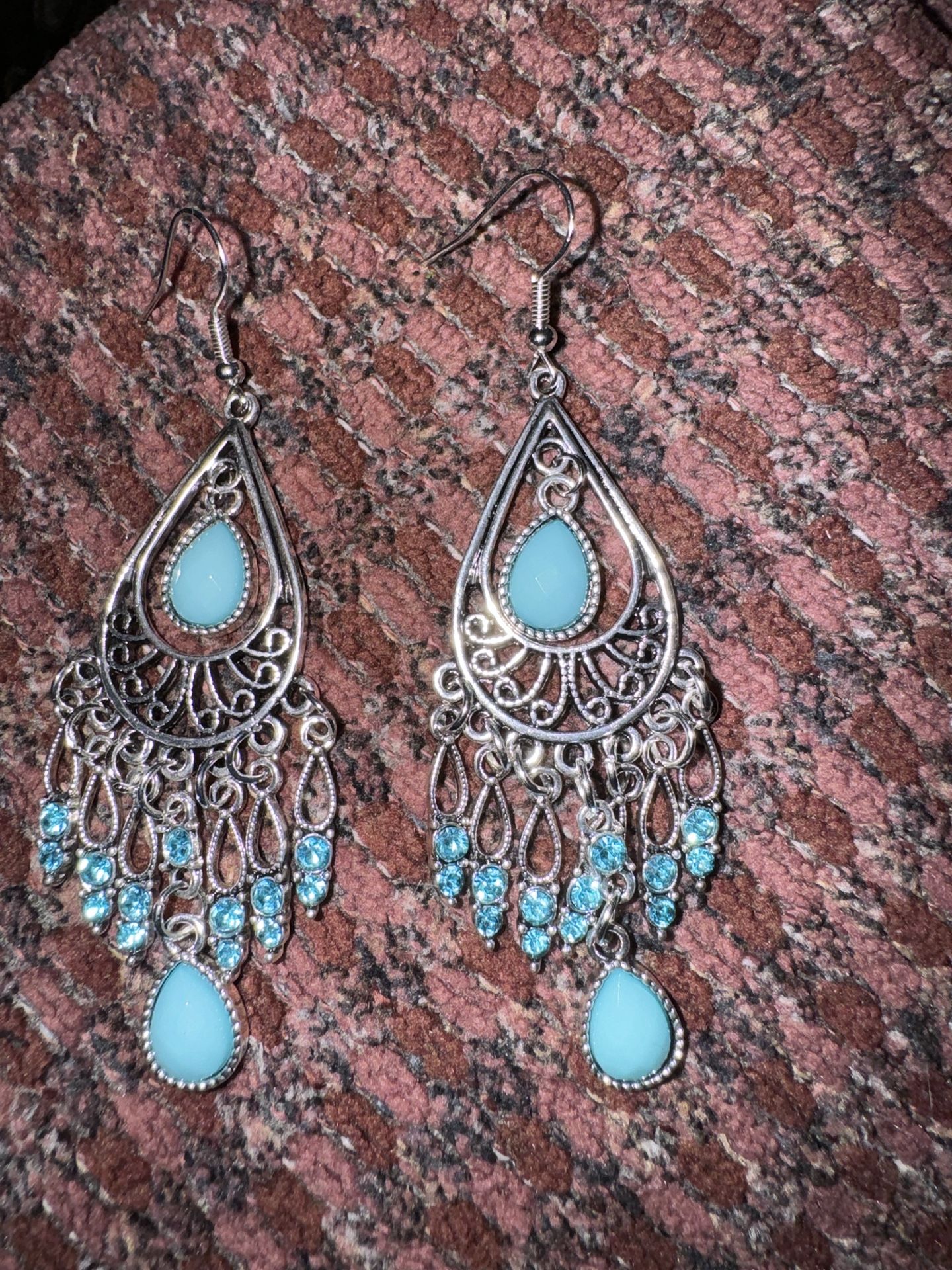 NEW Drop Earrings with Turquoise & Rhinestones 