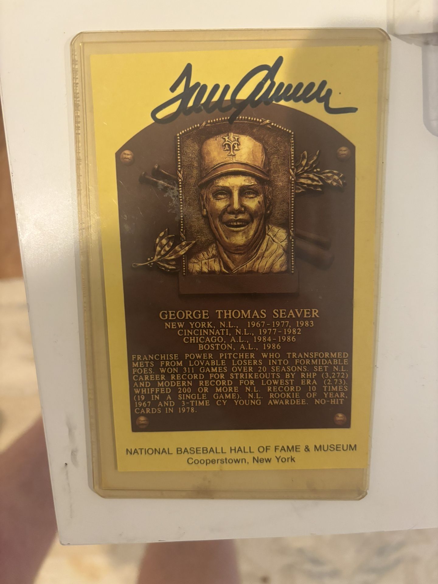 Tom Seaver Autographed Hall Of fame card