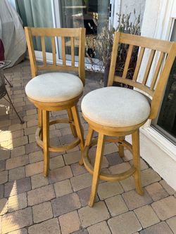 Bar stools - swiveling wood and fabric
