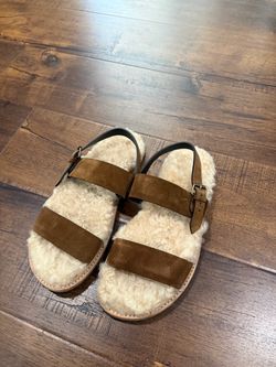 Saint Laurent Shearling Sandals with Suede Straps