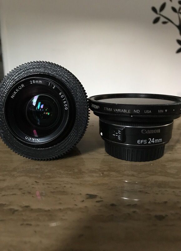 2 prime lenses for E Mount Nikon 28mm 2.8 and canon 24mm 2.8 Trade for lens are drone