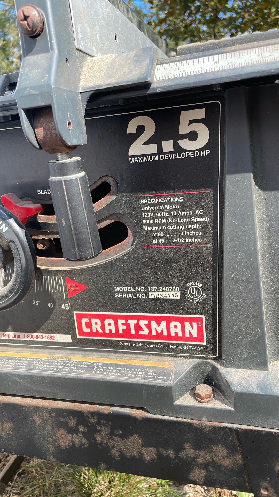 Craftsman 10 Inch Table Saw 2.5HP